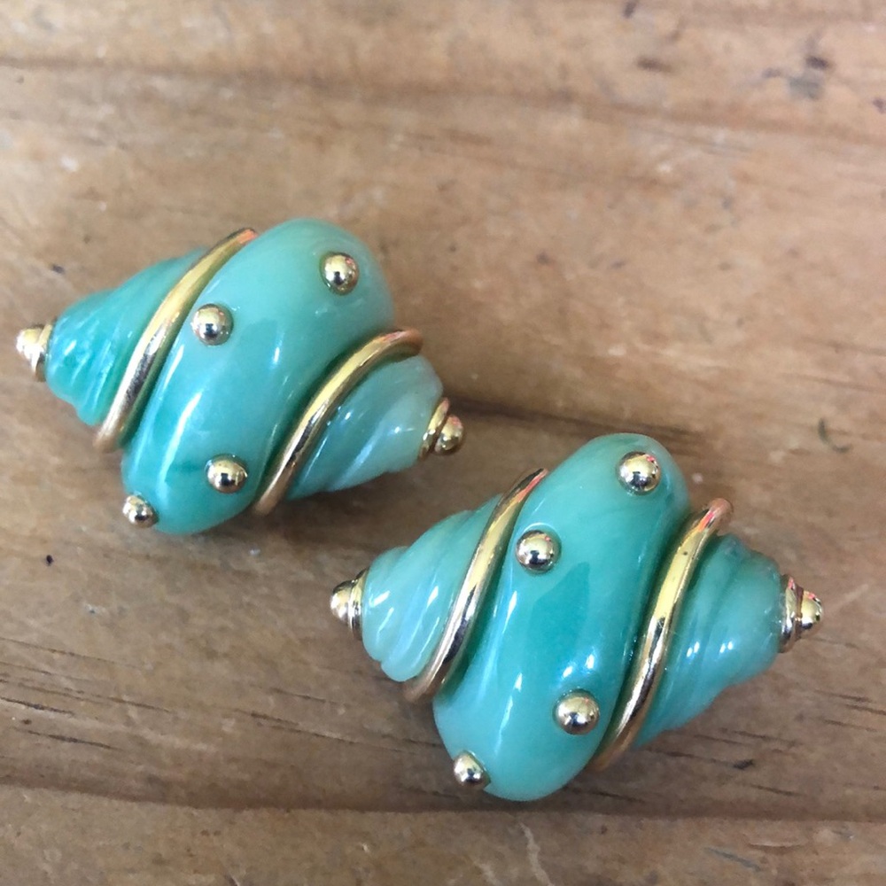 Green and Gold Spiral Earrings with Vintage Charm